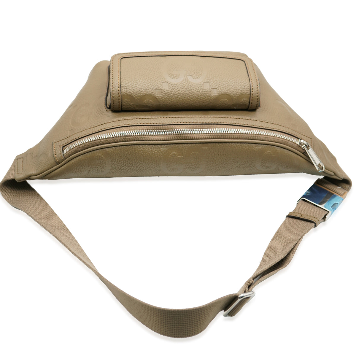 Taupe Piuma Calfskin Jumbo GG Embossed Pocket Belt Bag