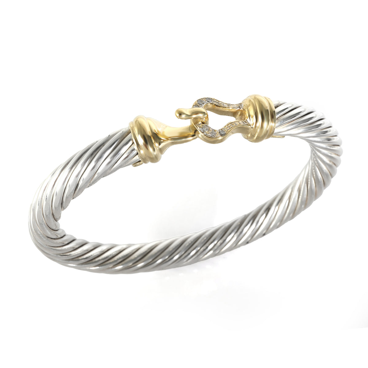 Cable Buckle Bracelet in 18k Yellow Gold/Sterling Silver 0.06 CTW