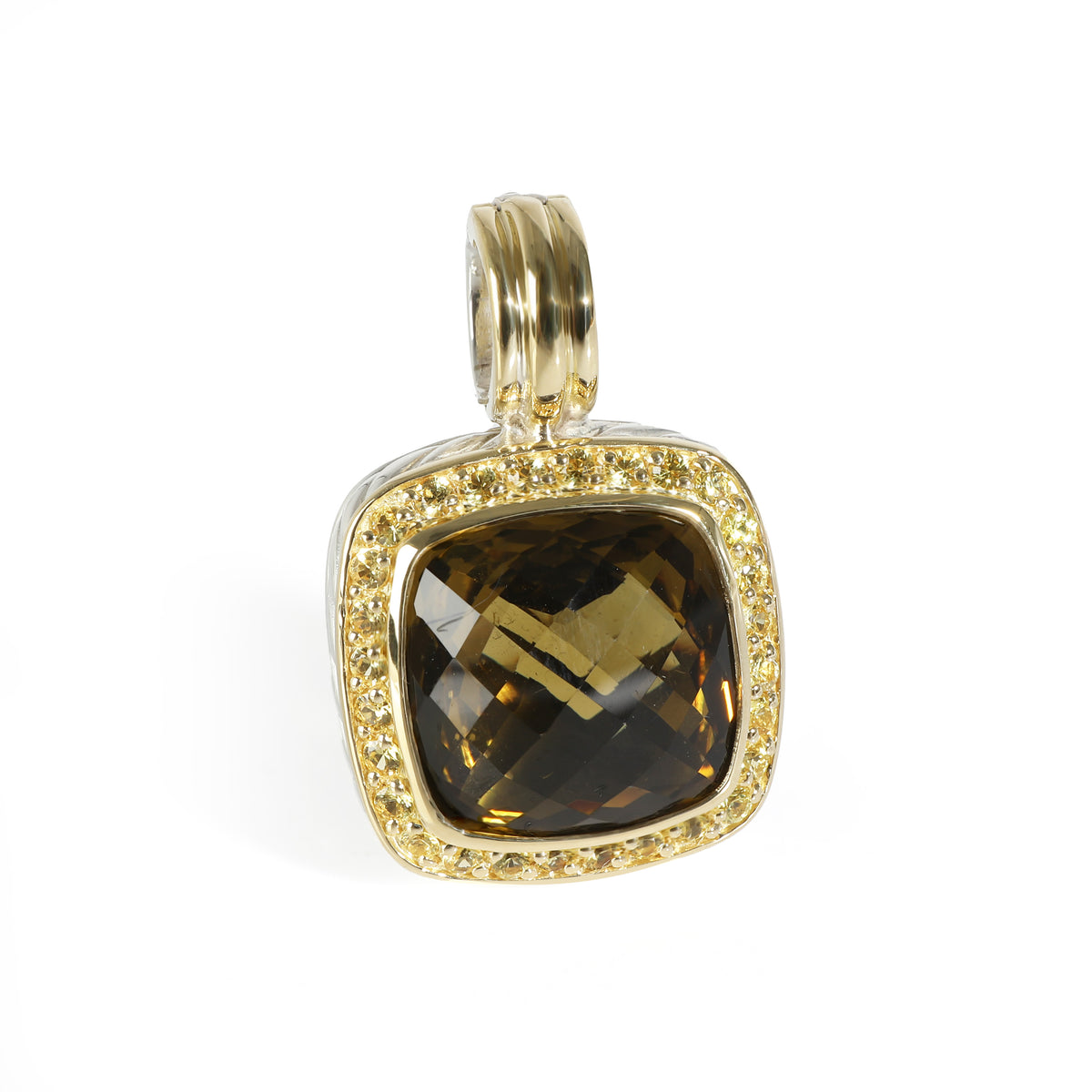 Albion Smokey Quartz, Yellow Sapphire Pendant in 18KT Gold/Silver