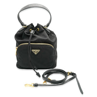 Black Saffiano Nylon Mini Duet Bucket Bag