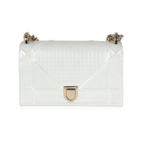 White Micro Cannage Patent Small Diorama Flap Bag