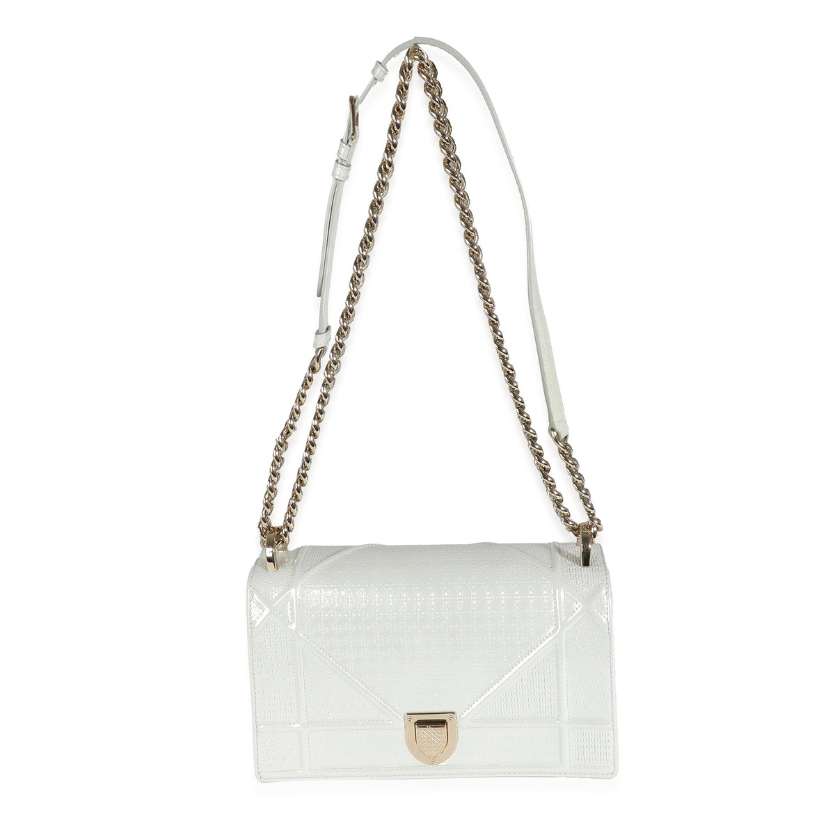 White Micro Cannage Patent Small Diorama Flap Bag