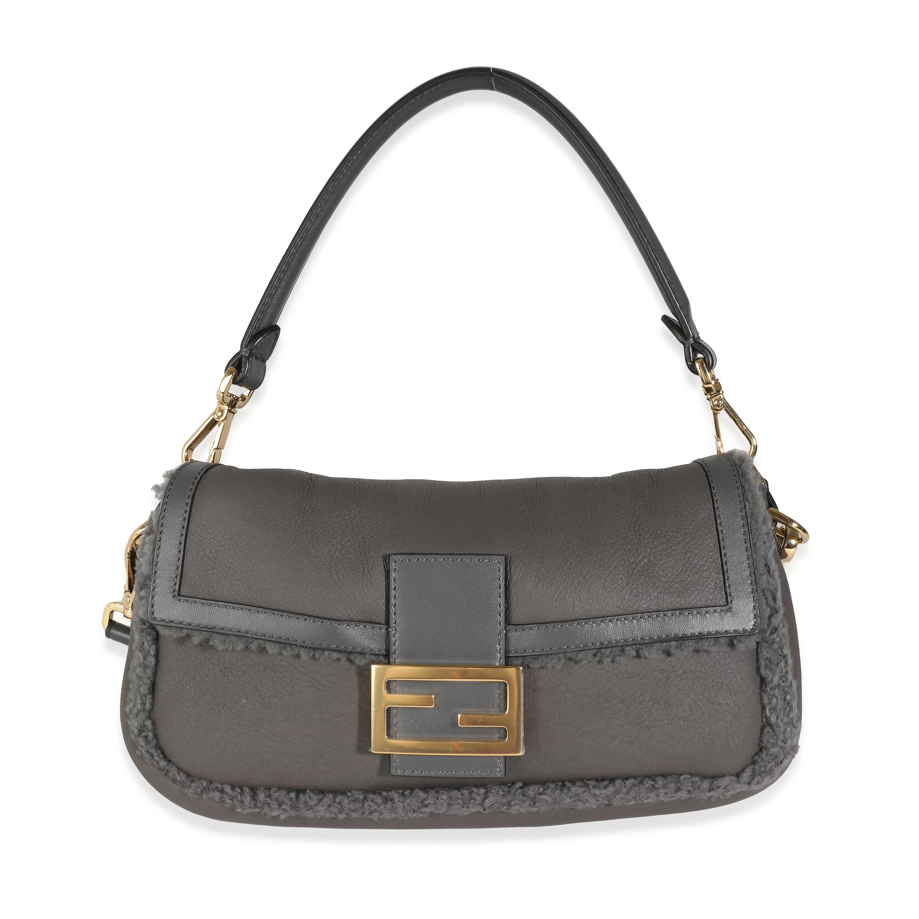 Fendi Grey Lambskin Shearling Medium Baguette Bag | myGemma | Item
