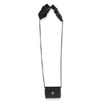 Chanel Black Quilted Lambskin Ruffled Card Holder On Chain Handbag clasp