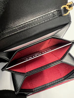 Black Quilted Lambskin Ruffled Card Holder On Chain