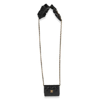 Black Quilted Lambskin Ruffled Card Holder On Chain