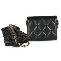 Black Quilted Lambskin Ruffled Card Holder On Chain