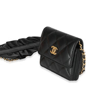 Black Quilted Lambskin Ruffled Card Holder On Chain