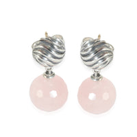 David Yurman Sculpted Cable & Rose  Quartz Earrings in  Sterling Silver