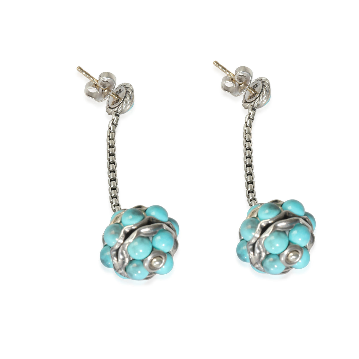 David Yurman Solari Turquoise & Diamond Drop Earring in Sterling Silver 0.05 CTW