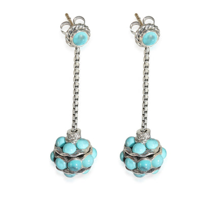 David Yurman Solari Turquoise & Diamond Drop Earring in Sterling Silver 0.05 CTW