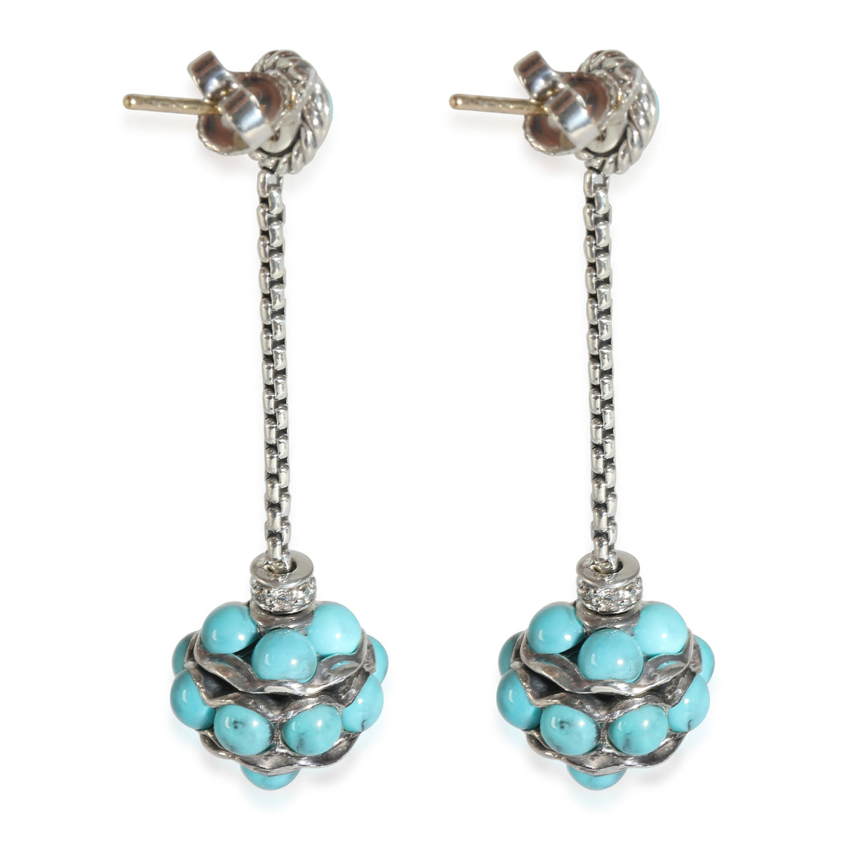 David Yurman Solari Turquoise & Diamond Drop Earring in Sterling Silver 0.05 CTW