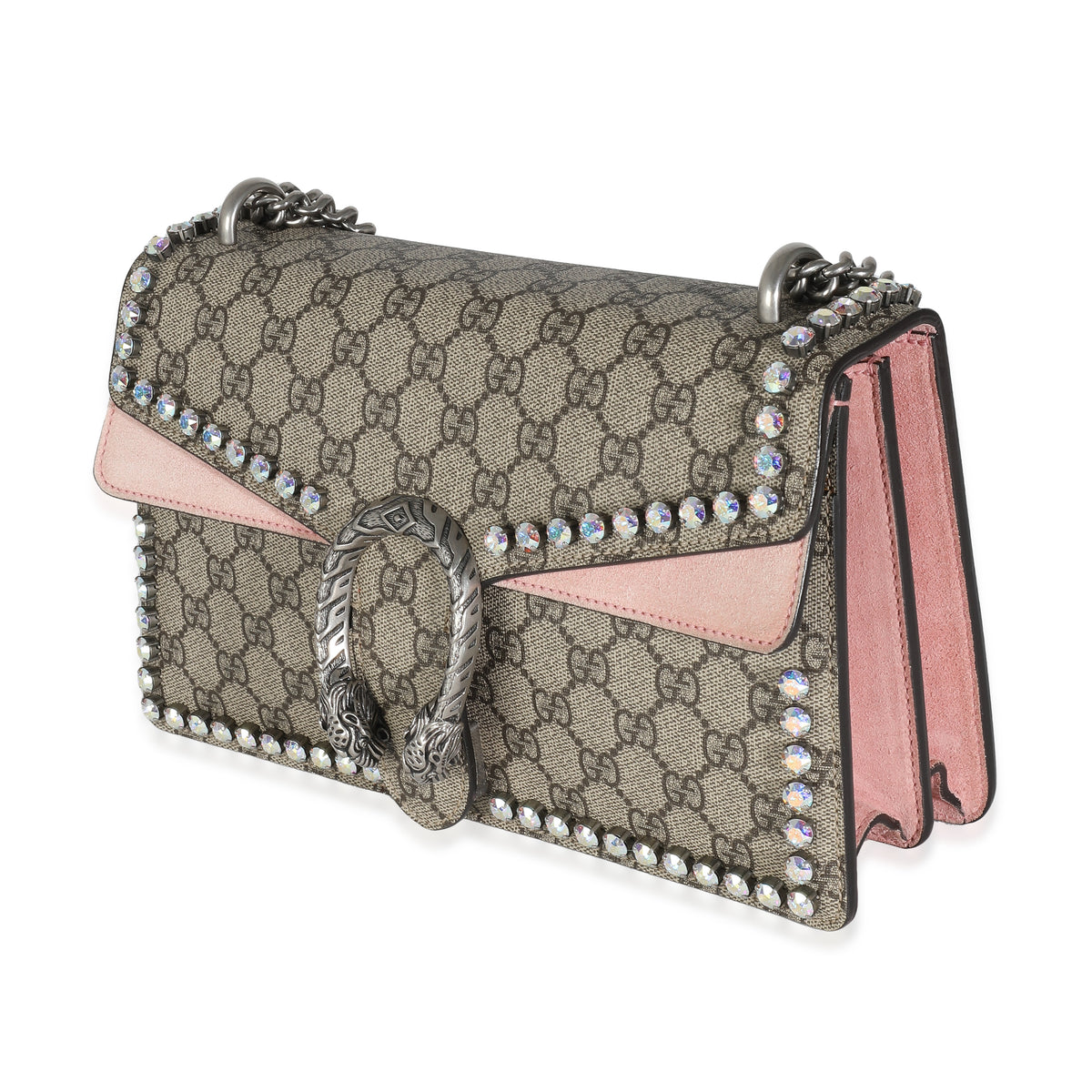 Gucci Pink Beige GG Supreme Canvas Small Crystal Dionysus