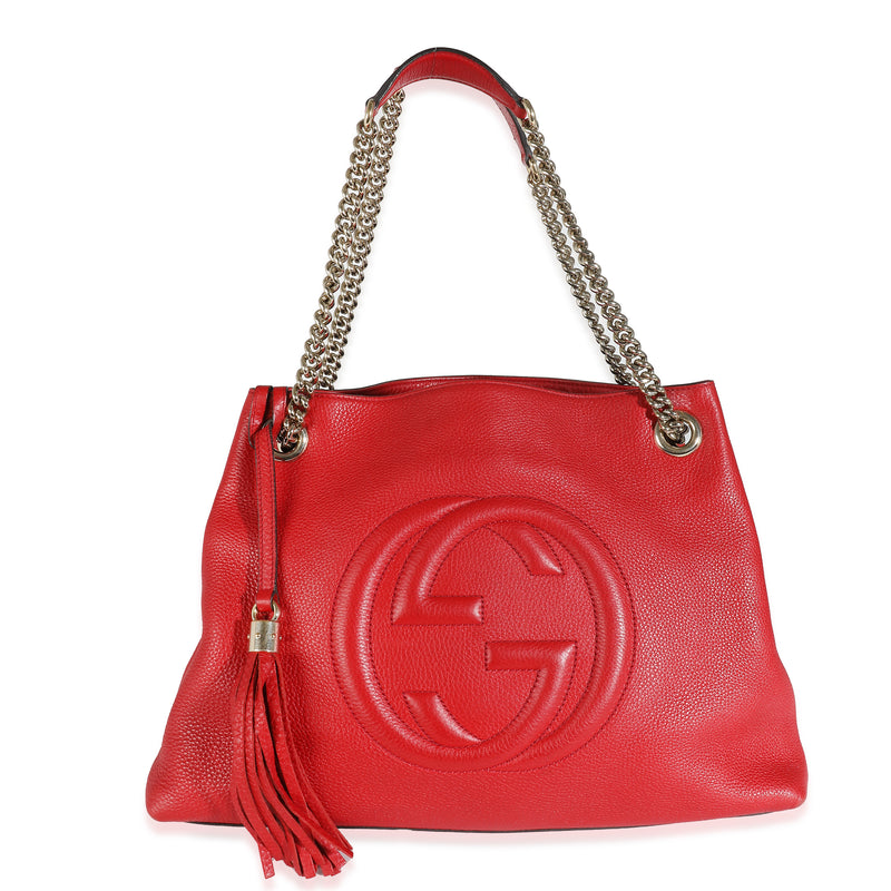 Gucci Red Pebbled Leather Soho Disco Chain Tote