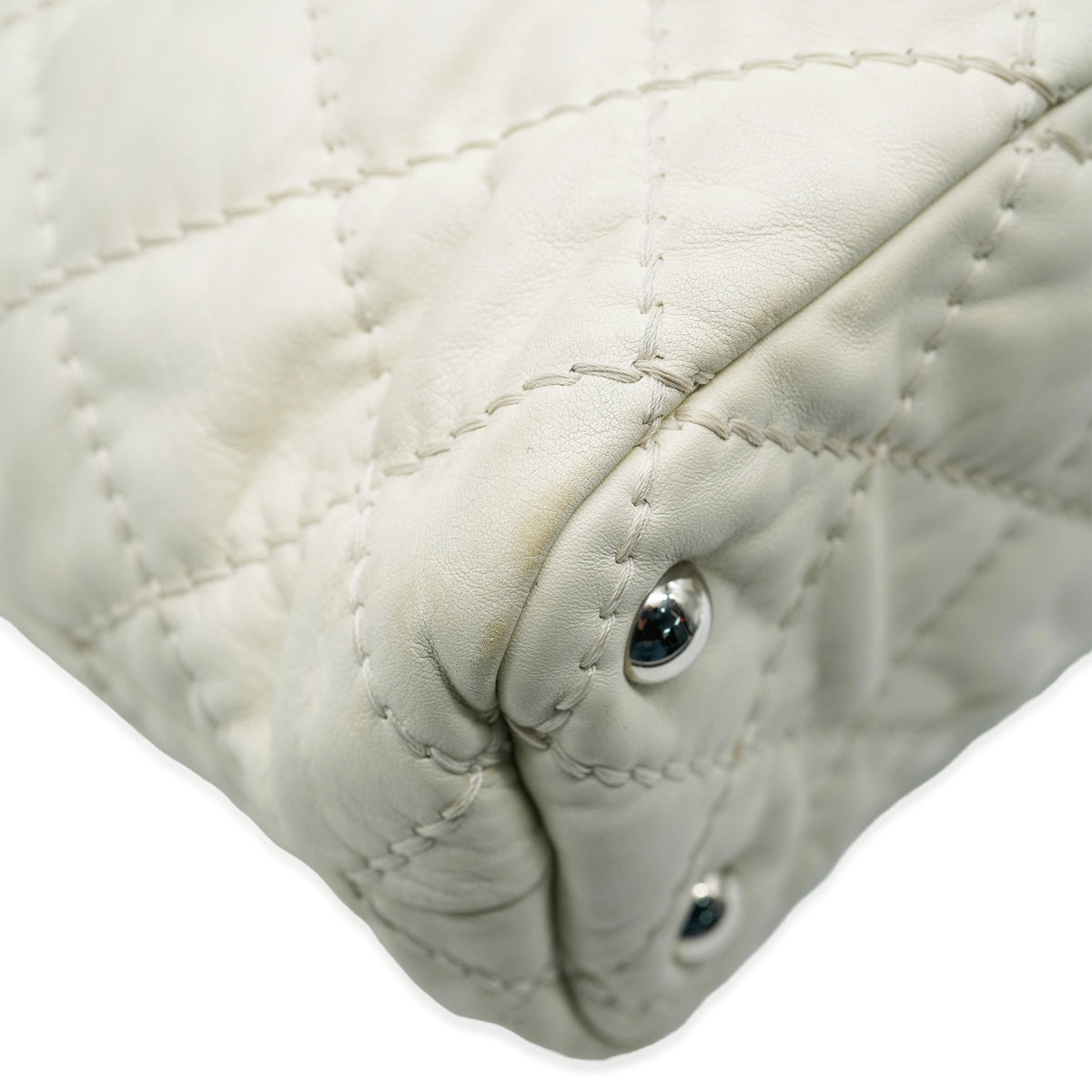 White Quilted Calfskin Ultimate Stitch Hobo