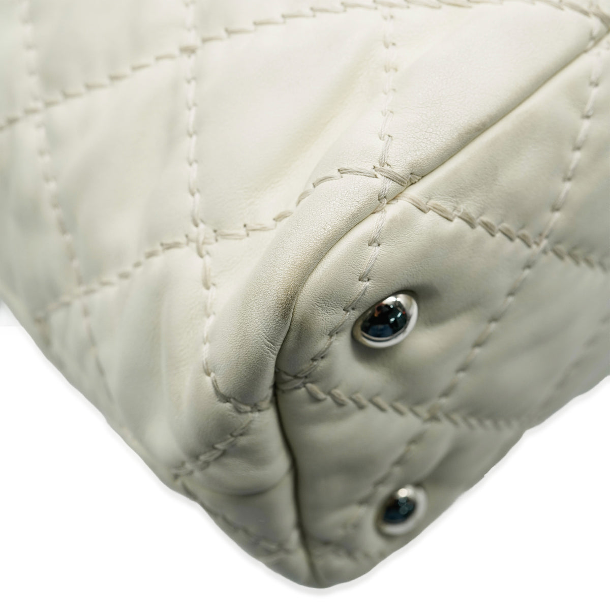 White Quilted Calfskin Ultimate Stitch Hobo