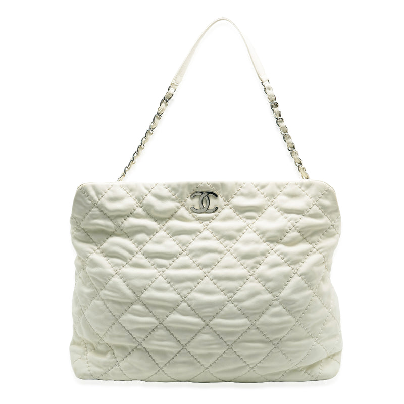 White Quilted Calfskin Ultimate Stitch Hobo