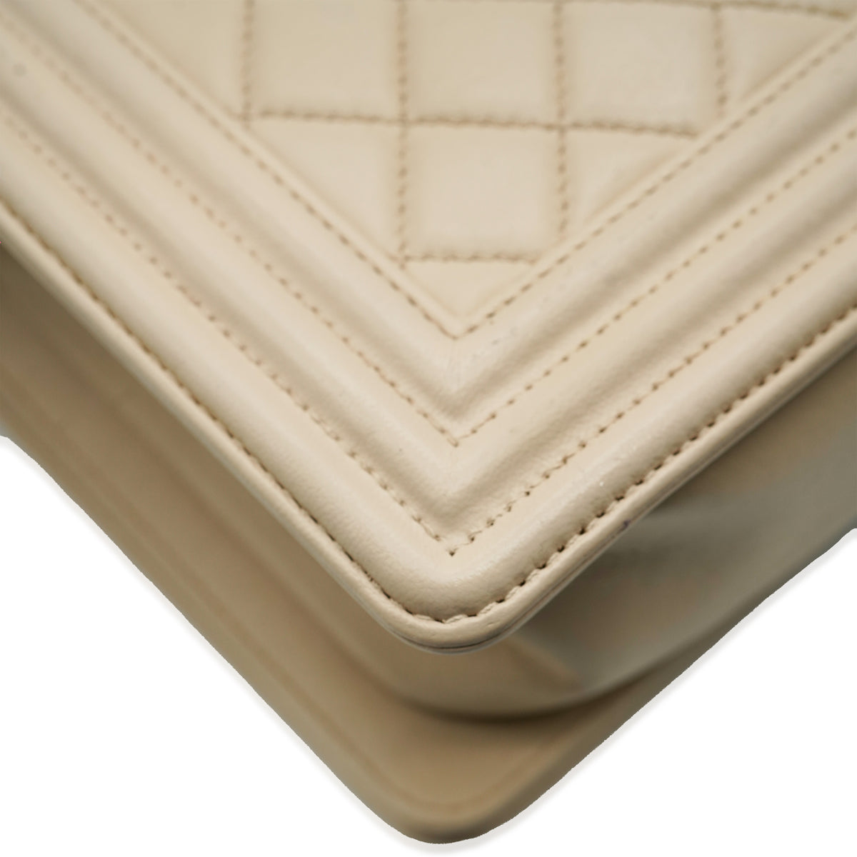 Beige Quilted Lambskin Medium Boy Bag