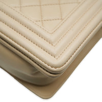 Beige Quilted Lambskin Medium Boy Bag