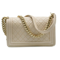 Beige Quilted Lambskin Medium Boy Bag