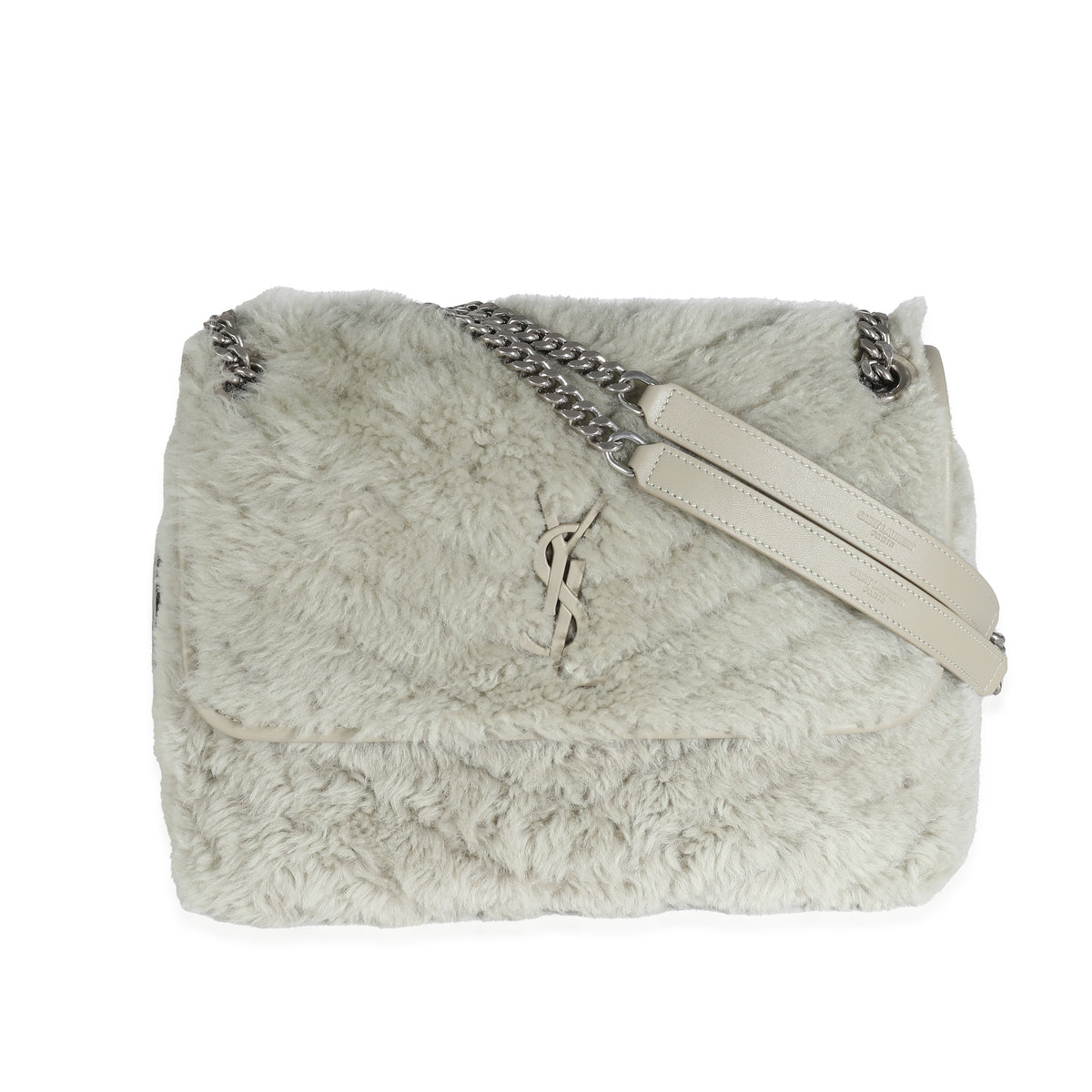 Grey Calfskin Shearling Monogram Medium Niki Satchel