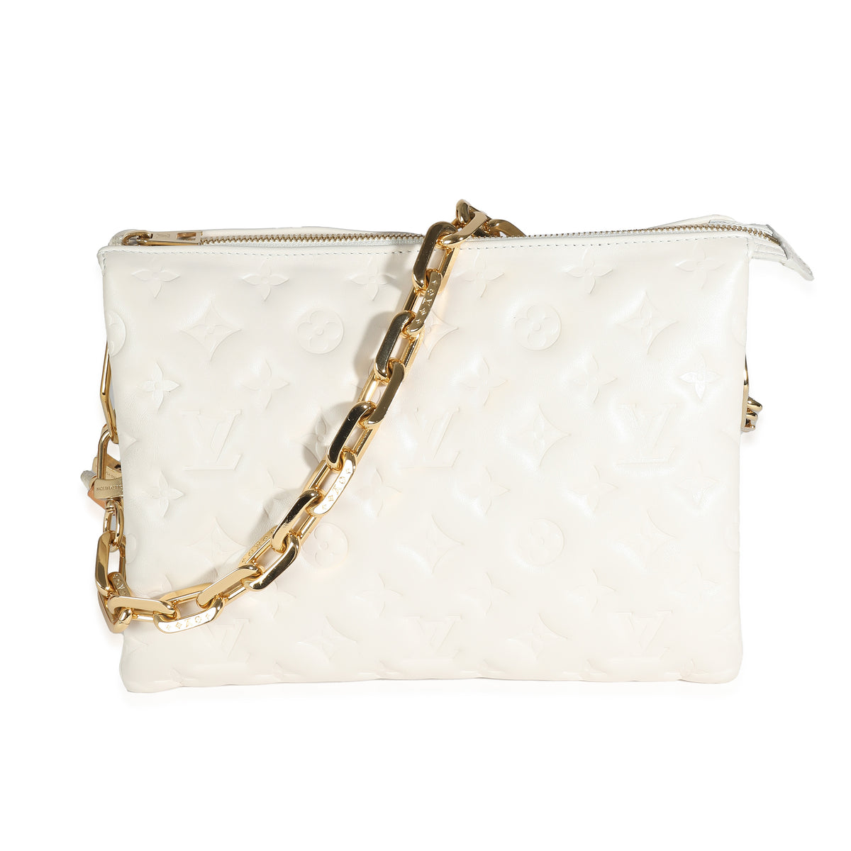 Cream Puffy Lambskin Monogram Coussin PM