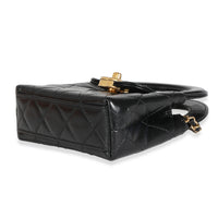 24P Black Quilted Shiny Aged Calfskin Mini Nano Kelly Shopper