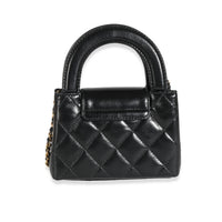 24P Black Quilted Shiny Aged Calfskin Mini Nano Kelly Shopper