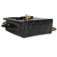 24P Black Quilted Shiny Aged Calfskin Mini Nano Kelly Shopper