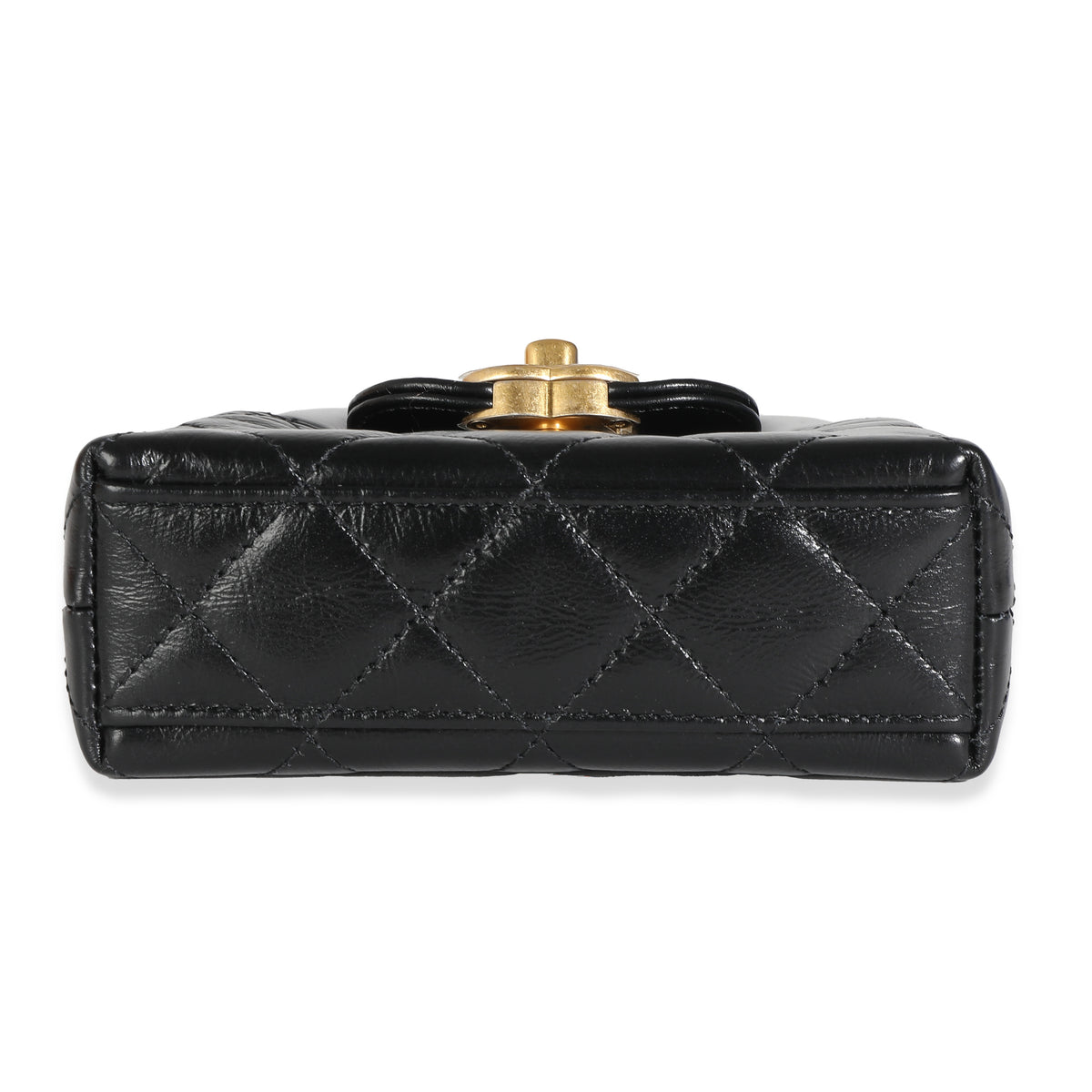 24P Black Quilted Shiny Aged Calfskin Mini Nano Kelly Shopper