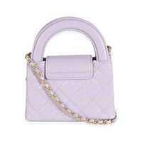 24P Light Purple Quilted Shiny Aged Calfskin Mini Nano Kelly Shopper