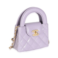 24P Light Purple Quilted Shiny Aged Calfskin Mini Nano Kelly Shopper