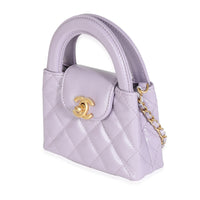 24P Light Purple Quilted Shiny Aged Calfskin Mini Nano Kelly Shopper