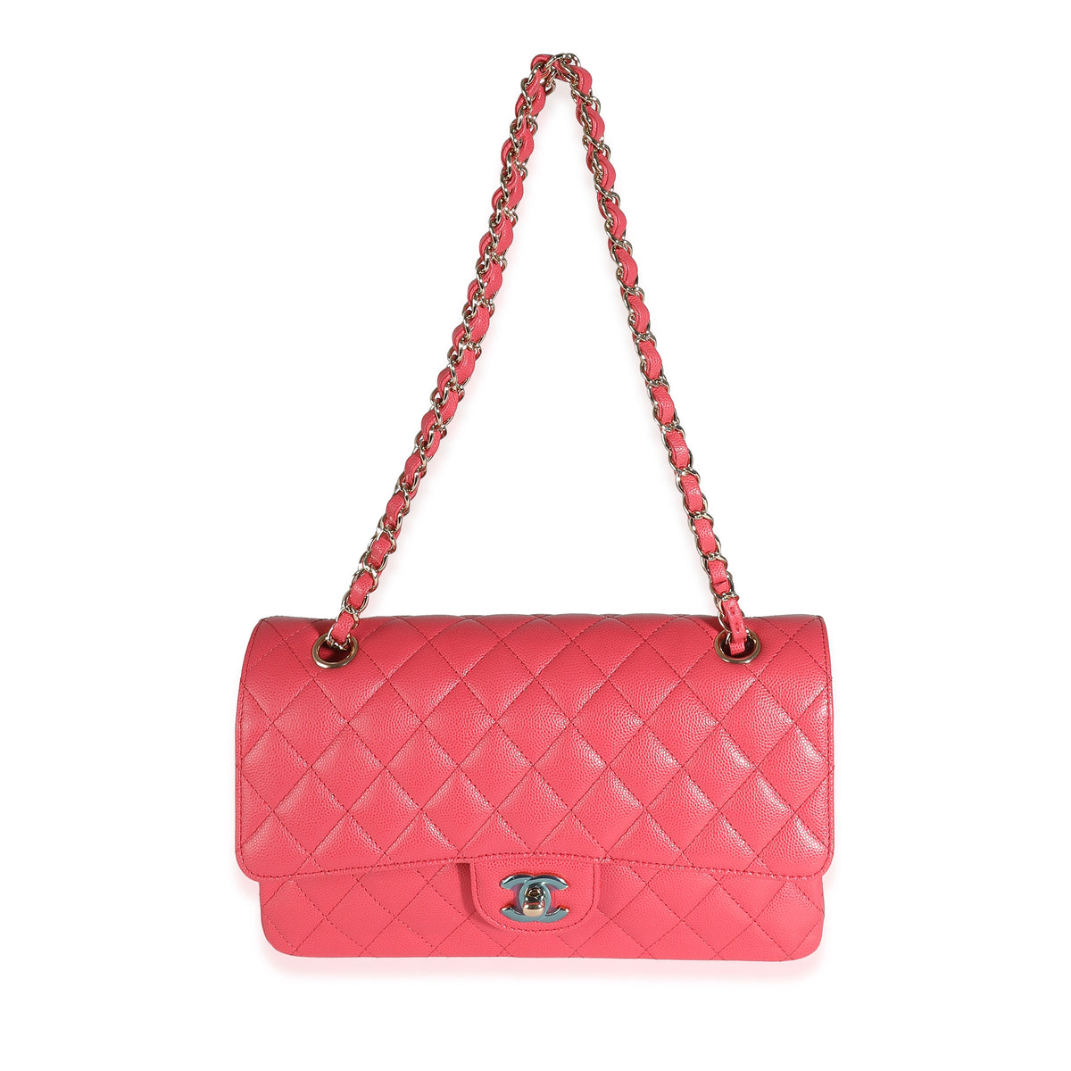 Dark Pink Quilted Caviar Medium Classic Double Flap Bag