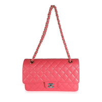 Dark Pink Quilted Caviar Medium Classic Double Flap Bag