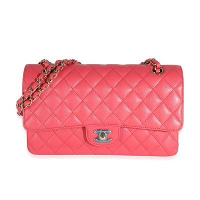 Dark Pink Quilted Caviar Medium Classic Double Flap Bag