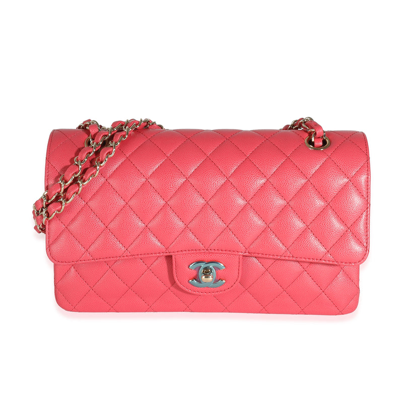 Dark Pink Quilted Caviar Medium Classic Double Flap Handbag