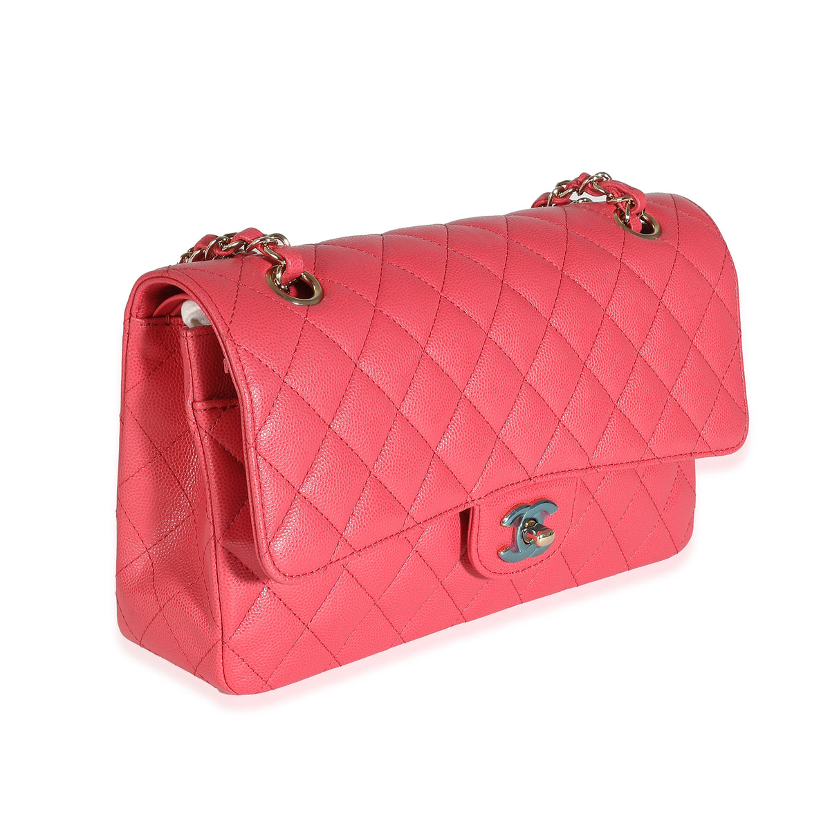 Dark Pink Quilted Caviar Medium Classic Double Flap Bag