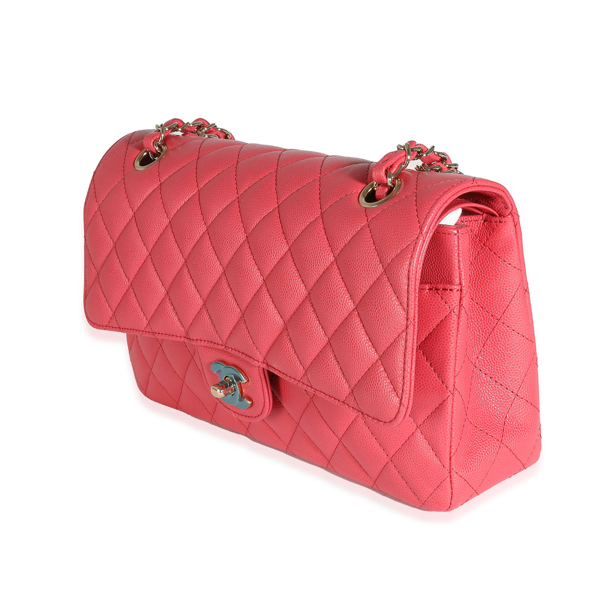 Dark Pink Quilted Caviar Medium Classic Double Flap Bag