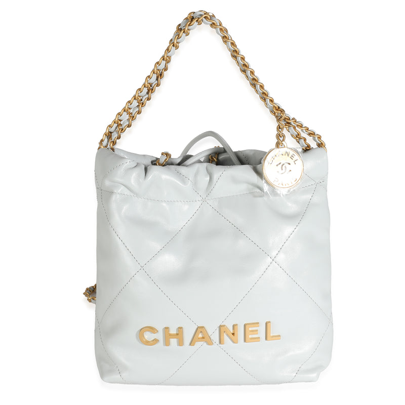 Blue Shiny Quilted Calfskin Chanel Mini 22 Hobo