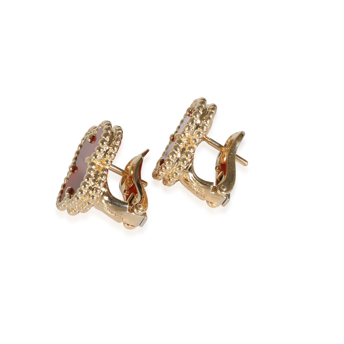 Van Cleef & Arpels Vintage Alhambra Carnelian Stud Earrings in 18K Yellow Gold