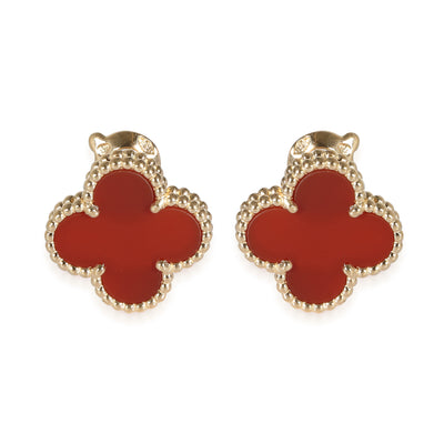 Van Cleef & Arpels Vintage Alhambra Carnelian Stud Earrings in 18K Yellow Gold