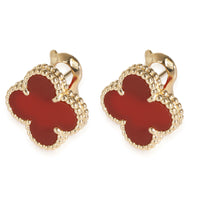 Van Cleef & Arpels Vintage Alhambra Carnelian Stud Earrings in 18K Yellow Gold