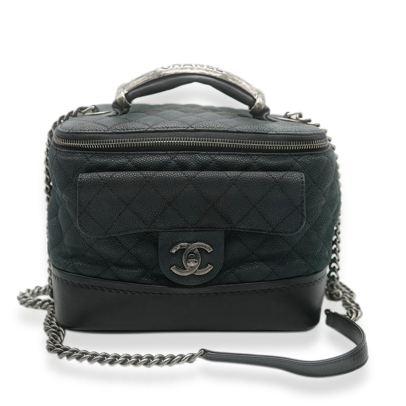 Black Matte Quilted Caviar Globe Trotter Vanity Case