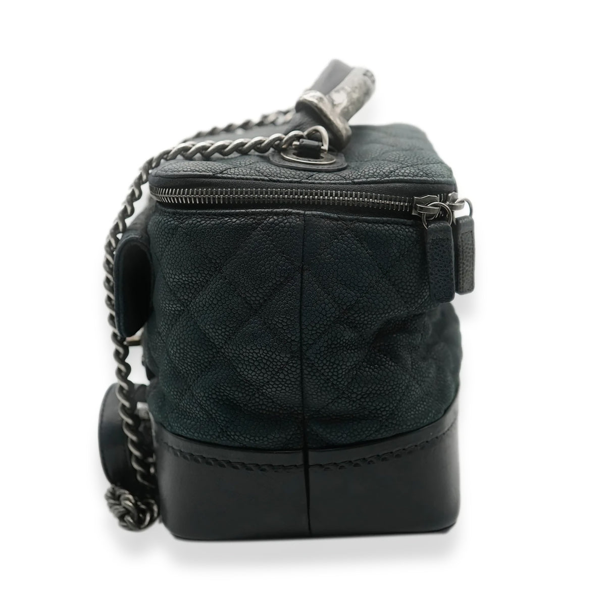 Black Matte Quilted Caviar Globe Trotter Vanity Case