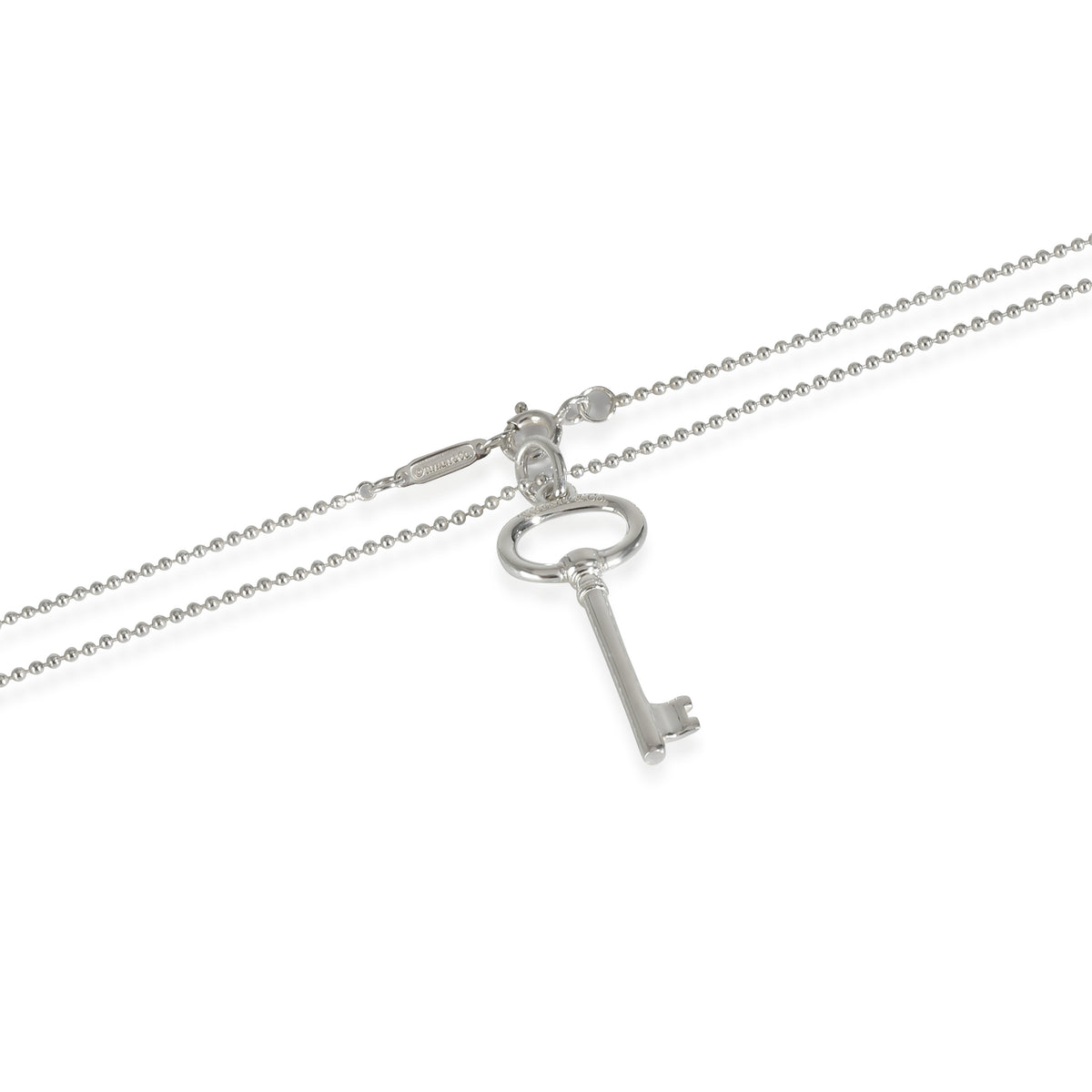 Mini Oval Key Pendant on Bead Chain in Sterling Silver