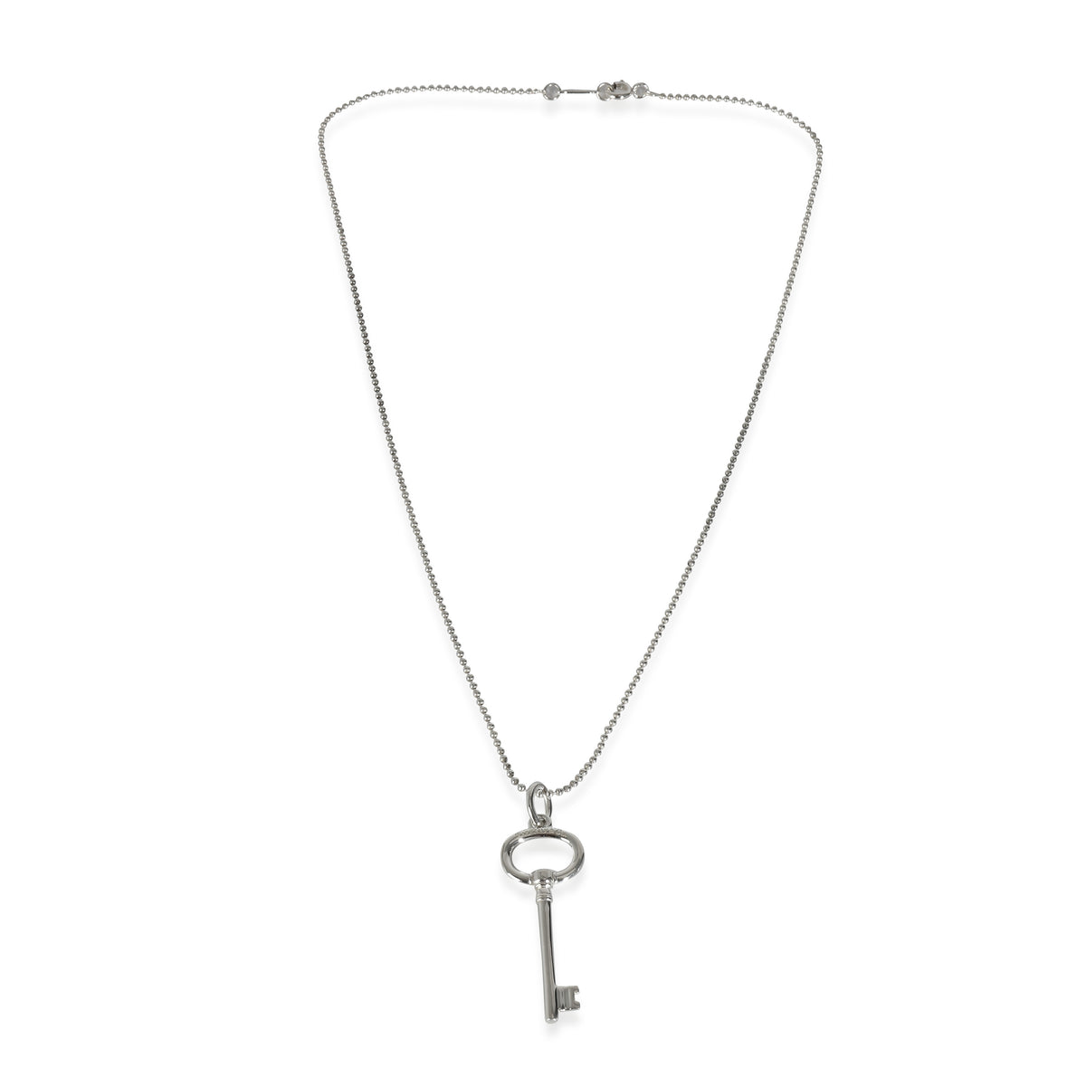 Mini Oval Key Pendant on Bead Chain in Sterling Silver