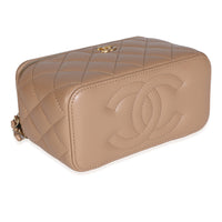 22B Beige Quilted Lambskin Small Pearl Crush Vanity Case With Chain