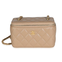 22B Beige Quilted Lambskin Small Pearl Crush Vanity Case With Chain