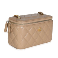 22B Beige Quilted Lambskin Small Pearl Crush Vanity Case With Chain